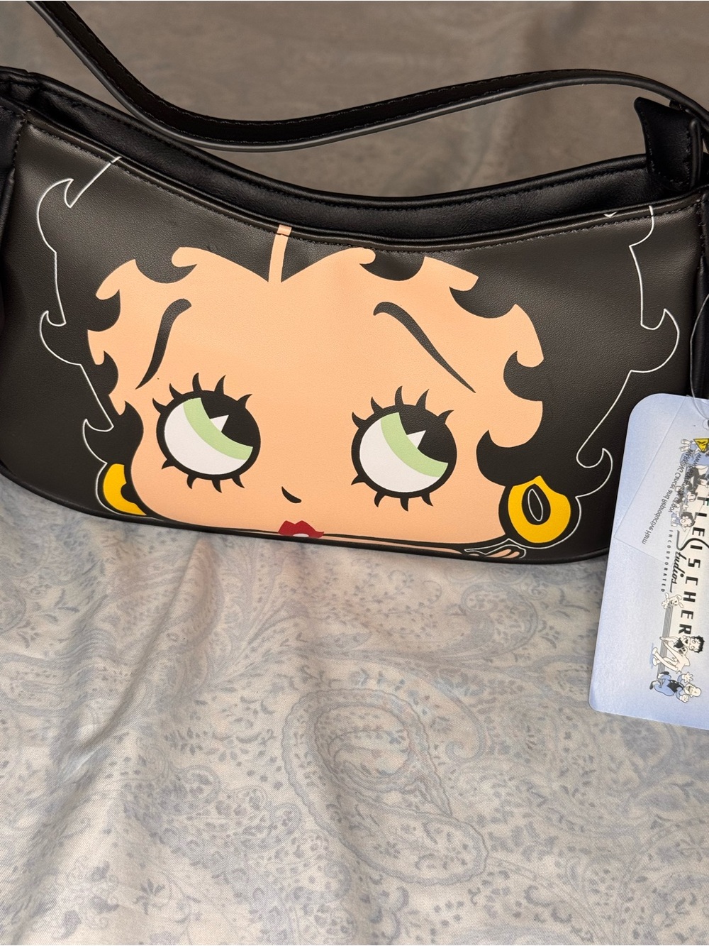 Betty Boop Black Shoulder Bag with Blonde Face Print and Coin Pouch